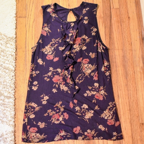 Chaps Purple Floral Ruffle Tank Top - Picture 2 of 7